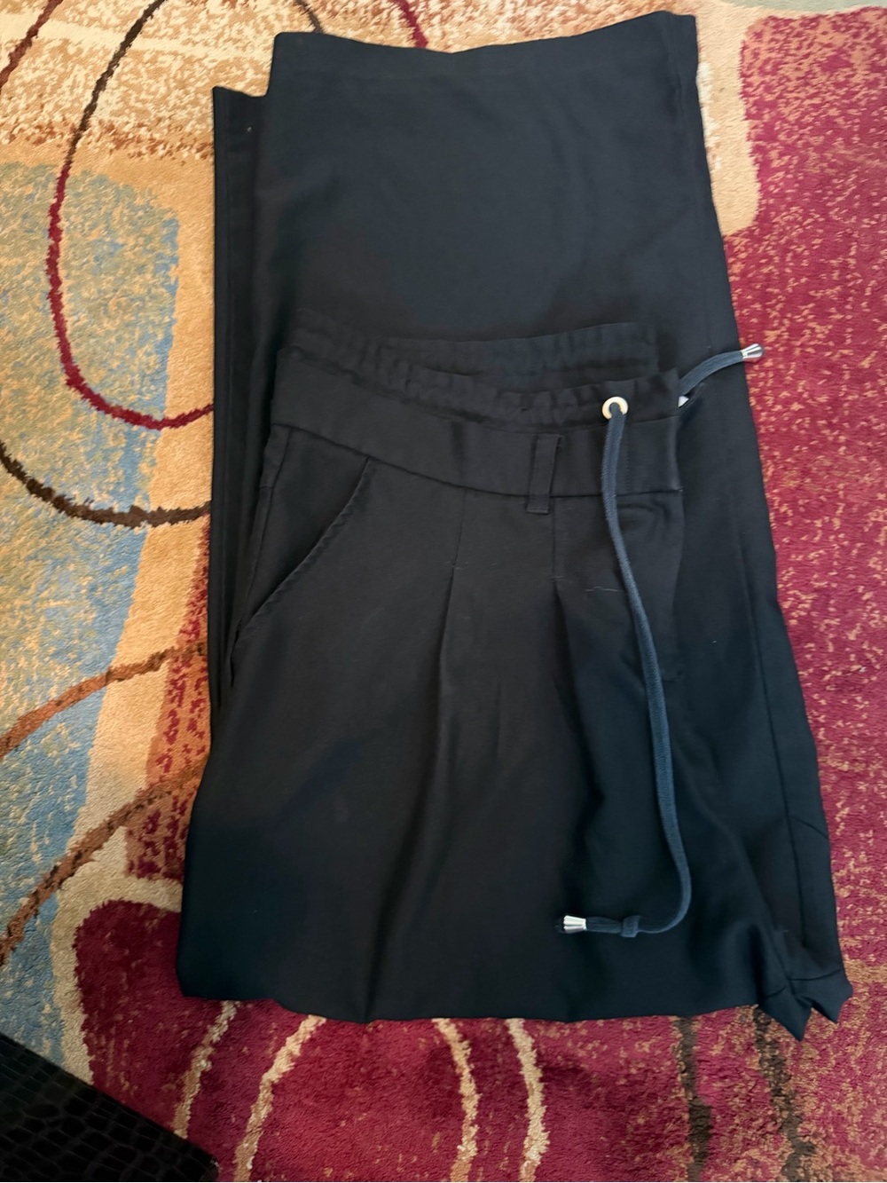 white birch Black Wide Leg Drawstring Pants